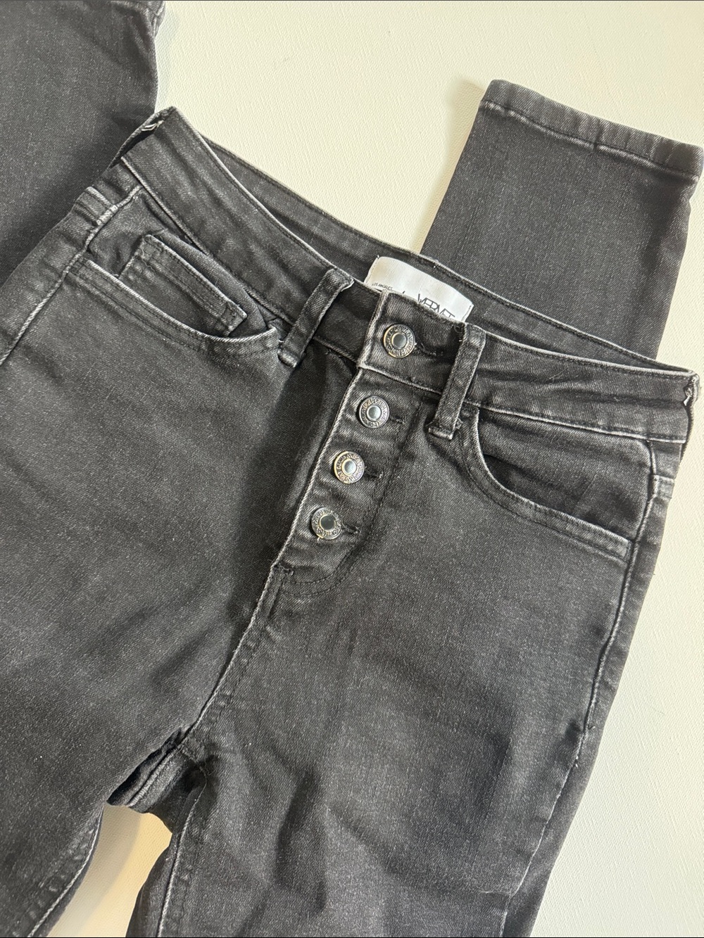VERVET Button-Fly Black Stretch Denim Skinny Jeans